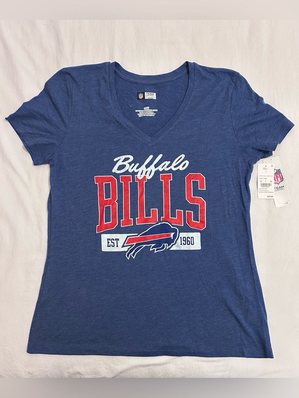 NFL Buffalo Bills Women's Navy V-Neck Tee with Red & White Logo